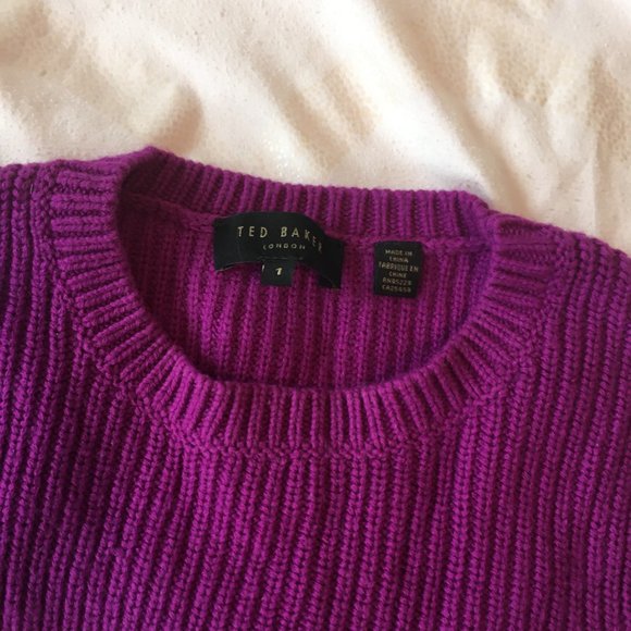 Ted Baker Finda Scallop Edge Ribbed Sweater deep purple pink size 1 - Picture 9 of 13